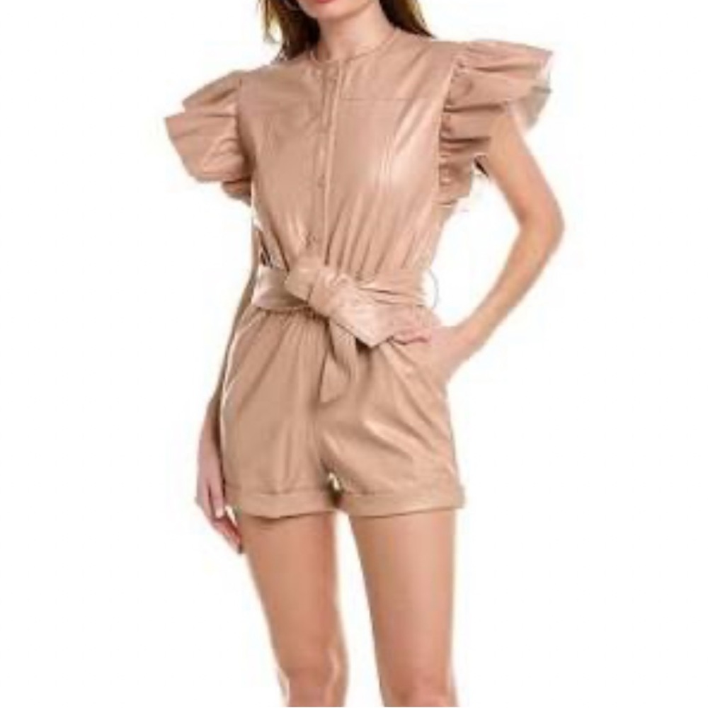 Women's Tan Ruffle Sleeve Jumpsuit